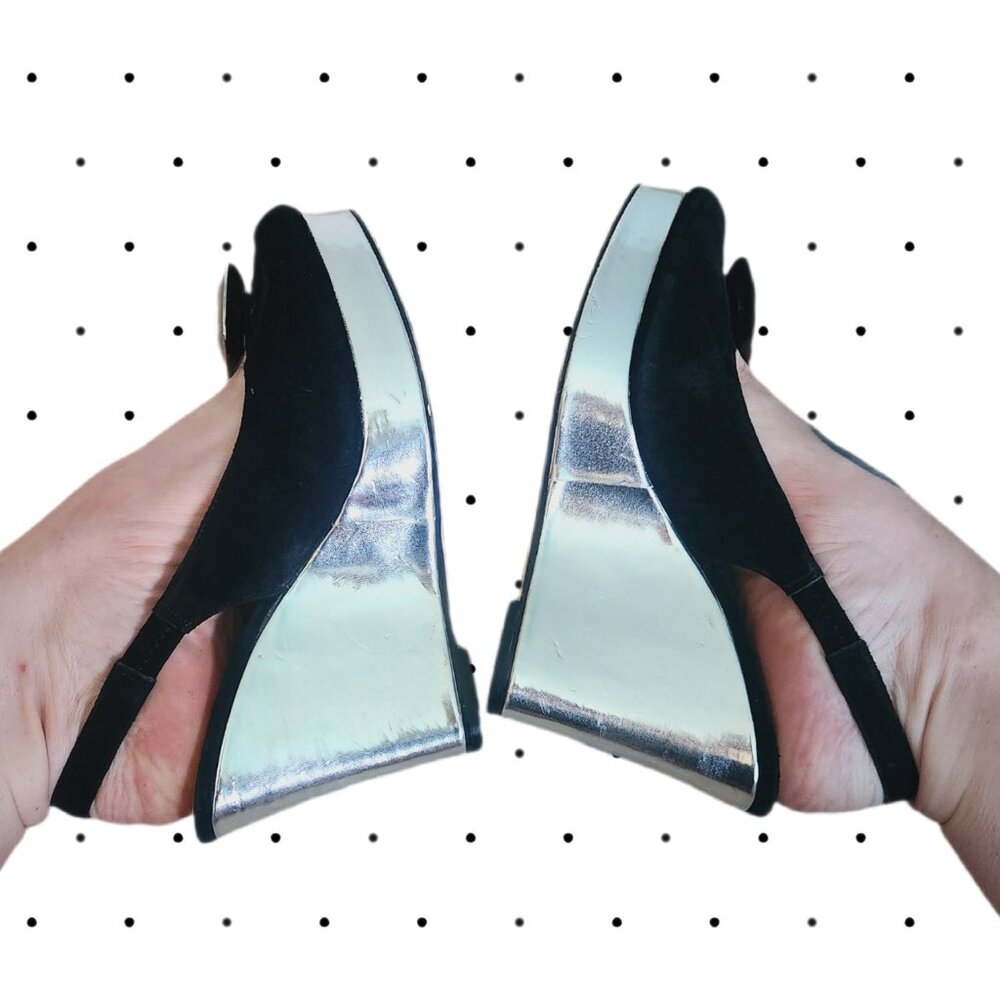 Peep toe sling back disco wedges SIZE 8